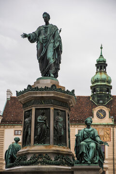View of kaiser franz i monument and hofburg building in historic cityscape, Vienna, Austria.