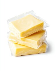 Cheese slices wrapped in clear plastic packages.