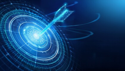 Obraz premium Abstract digital target with an arrow in the center. Growth strategy or financial goal concept