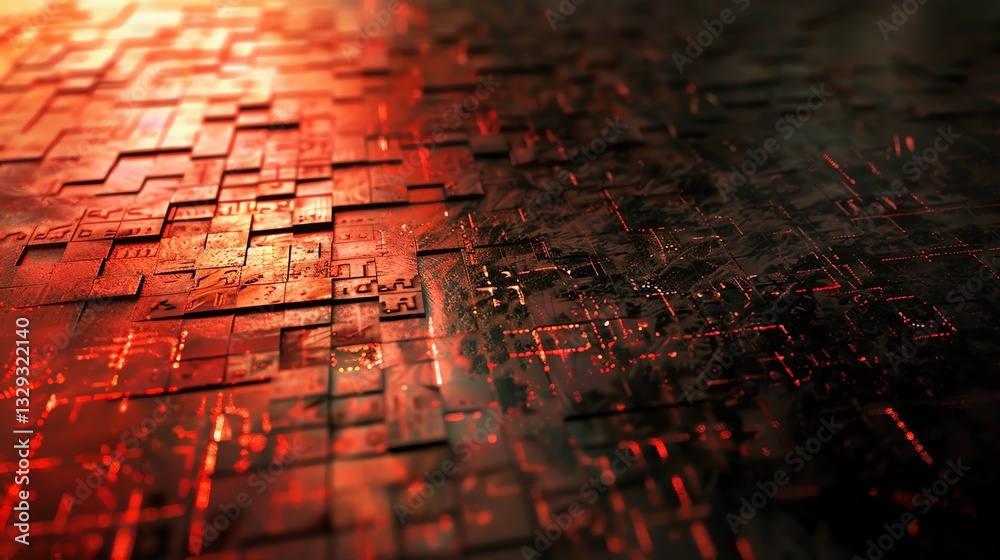 Poster abstract digital background with a textured surface, illuminated with a red light.