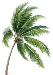 Tropical coconut palm tree leaves gently sway in the breeze, capturing the essence of a serene beach atmosphere PNG   transparent stickers,
