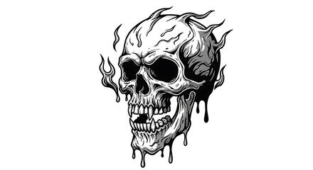 Obraz premium Fiery Skull Design Melted Skull with Flames Graphic Art Illustration