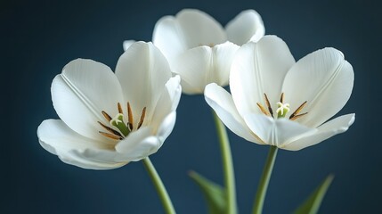 Obraz premium Close-up of three pristine white tulips