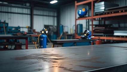 Heat-resistant metal surface, with welding equipment softly fading into the background.