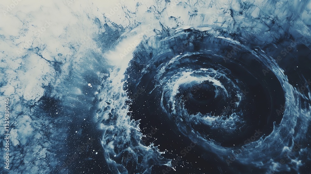 Canvas Prints a dark blue abstract swirl with white splashes and flecks.