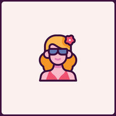Vibrant summer girl icon radiating vacation vibes in a minimalist style