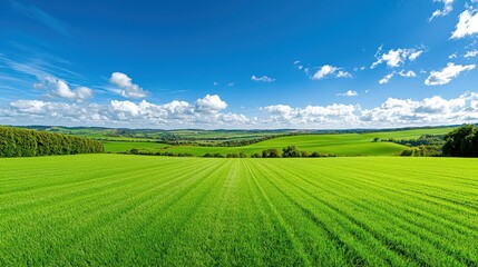 Fototapeta premium Lush Green Fields Under a Summer Sky