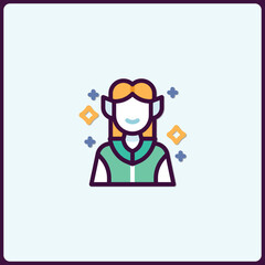 Stylized vector icon illustration of a fantasy elf character design