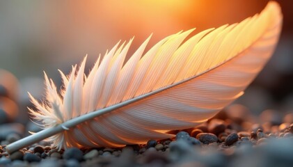 Naklejka premium Intricate white feather texture, warm orange glow , glow, illustration