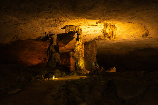 View of Kong Lor cave, longest underground river in the world, Laos, Southeast Asia