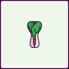 Stylized Bok Choy Icon with Bold Outlines and Pastel Palette for Design