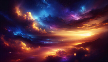 Fototapeta premium Deep Twilight Sky with Warm Golden Highlights and Dreamy Dusk Atmosphere