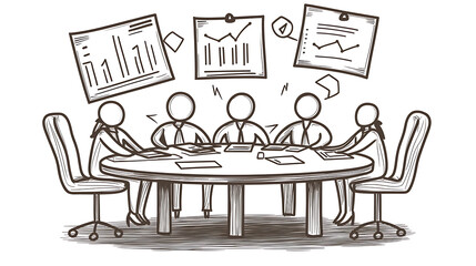 Fototapeta premium Team Collaboration Symbolized by Round Table with Documents and Charts 