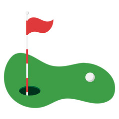 Golf flag and ball on the grass