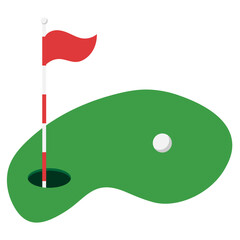Golf flag and ball on the grass