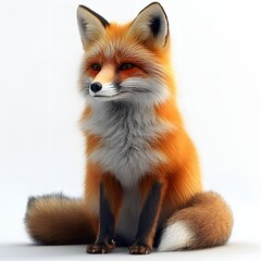Obraz premium A captivating 3D render of a red fox, showcasing its vibrant fur and striking features. Detailed Animal isolated on white background. Stunning Red Fox