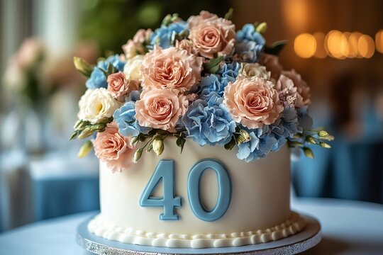 Celebrating a milestone birthday with a beautifully decorated cake topped with flowers
