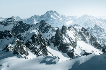 View of breathtaking snowy mountain peaks in winter, Engelberg, Obwalden, Switzerland.