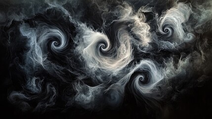 Abstract Swirling Smoke Patterns in Dark Background with Intricate Designs and Flowing Shapes