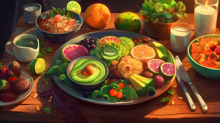 먹을것, 식사, 식당, 탁자, 샐러드, 번호판, 레스토랑, 야채, 점심, 요리, 물고기, 고기, 당, 미식가, 부페, 요리, 과일, 신선, 치즈, 맛있는, 연회, 야채, celebration, 건강한