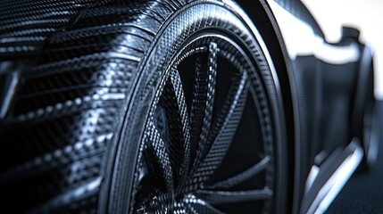 Closeup of a Black Carbon Fiber Wheel and Tire on a Luxury Sports Car