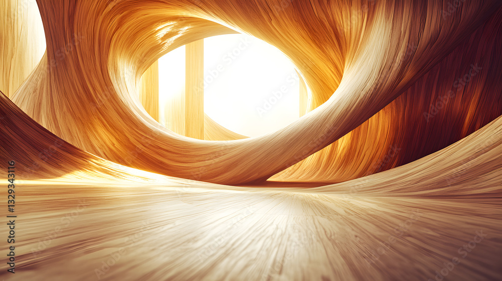 Poster long tunnel surrounded by smooth lines and abstract geometric textures creating a unique sense of de