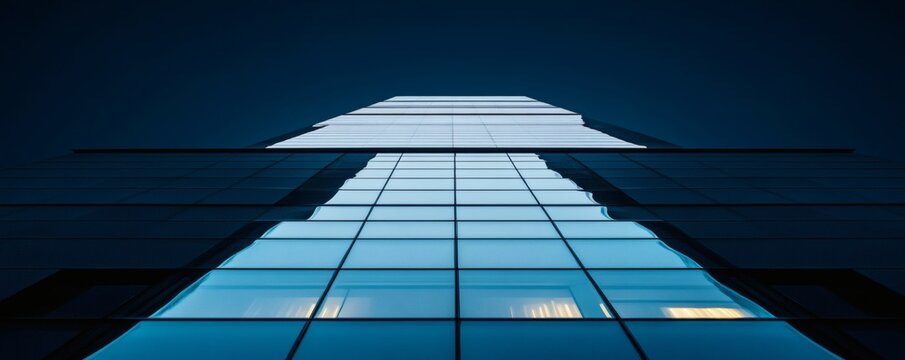 A modern building structure viewed from a low angle perspective - Powered by Adobe