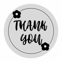 Black and White Thank You Calligraphy Badge with Floral Accents
