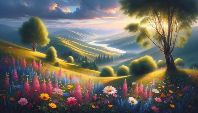 Nature s Canvas A serene landscape of rolling hills and wildflow