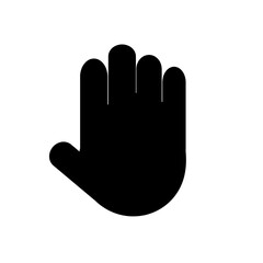 A black hand symbol representing a stop, restriction, or caution sign. Used for security warnings, restricted areas, and prohibition signs to indicate danger or no access zones.