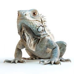 Obraz premium A striking close-up of a majestic white iguana, showcasing its intricate scales and intense gaze. The image is digitally rendered, offering a detailed view. Detailed Iguana isolated