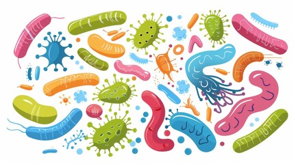 Intricate World of Human Gut Flora Highlighting Diverse Bacteria and Microbes in Vibrant Colors