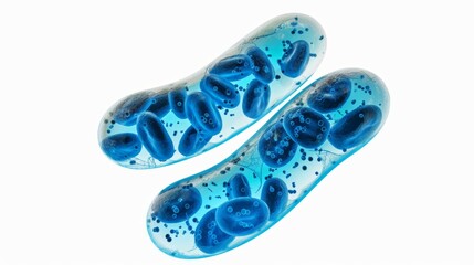 Naklejka premium Exploring Microscopic Bacteria Engaging in Binary Fission and Their Vibrant Blue Appearance