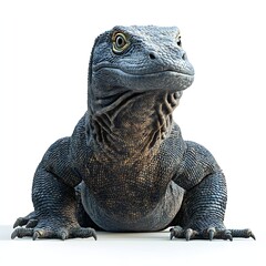 Obraz premium A stunning 3D rendering of a Komodo dragon, showcasing its powerful physique and unique scales. Detailed Animal isolated on white background. Majestic Komodo Dragon