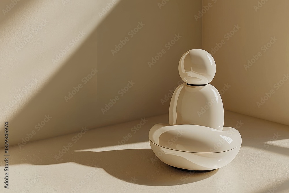 Fototapete minimalist ceramic sculpture of stacked spherical forms in a neutral tone with gentle shadows, evoki