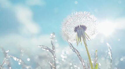 Obraz premium Dandelion Seeds On Blue Sky. Dreamy And Ethereal.