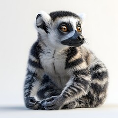 Obraz premium Close-up of an endearing ring-tailed lemur, showcasing its captivating gaze and fluffy fur. Detailed Animal isolated on white background. Adorable Ring-tailed Lemur Portrait