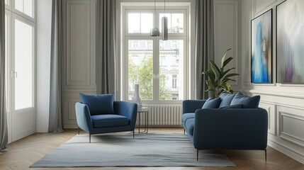 Fototapeta premium Diseño interior escandinavo de sala de estar moderna.