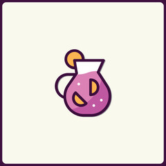 Vibrant juice pitcher icon with citrus fruit garnish and playful design