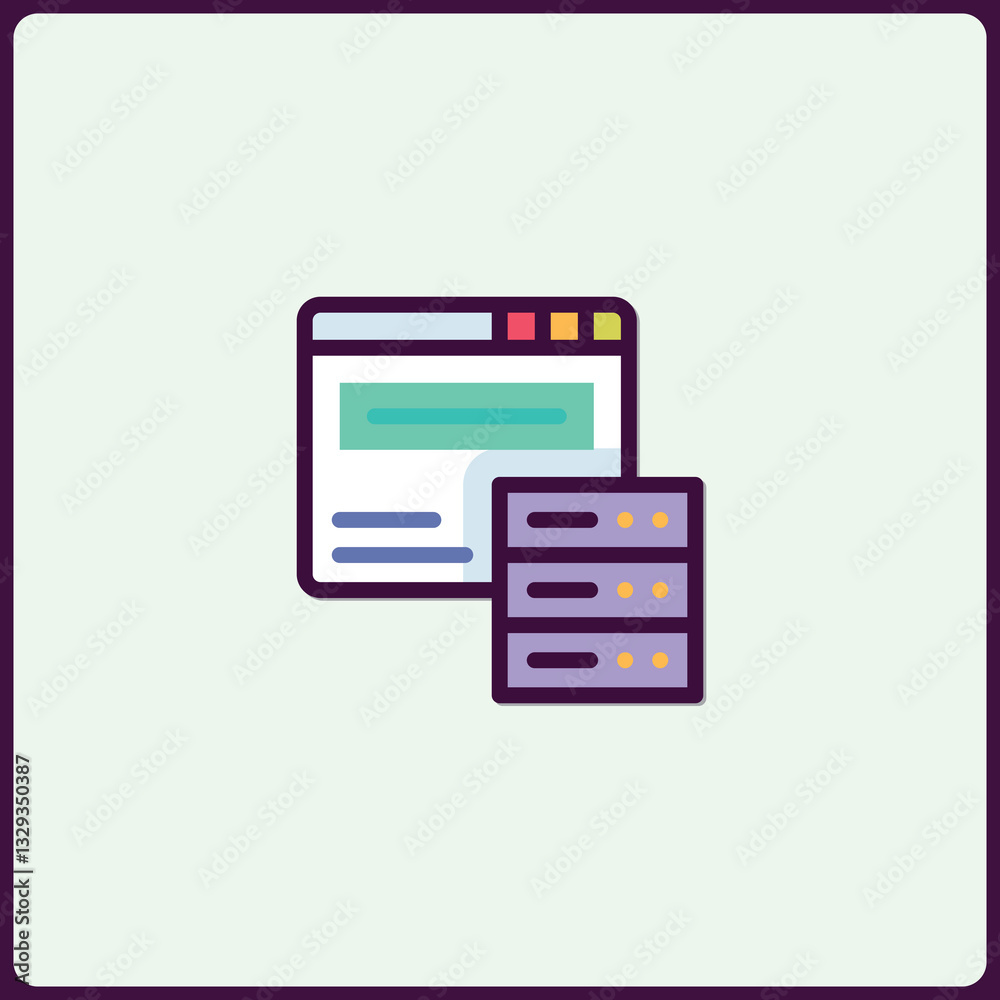 Poster database and website integration icon illustrating data exchange and storage