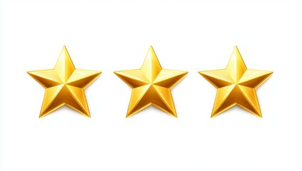 Three Shiny Golden Stars in a Row Over a White Background
