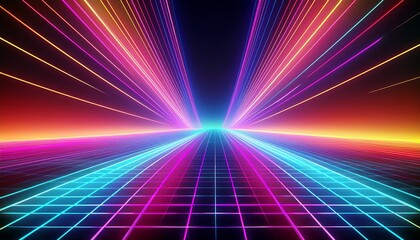 Retro 80s-style pattern with neon grid lines, glowing gradients, and a nostalgic synthwave vibe. Vibrant, digital, and full of vintage energy.
