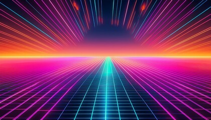 Retro 80s-style pattern with neon grid lines, glowing gradients, and a nostalgic synthwave vibe. Vibrant, digital, and full of vintage energy.
