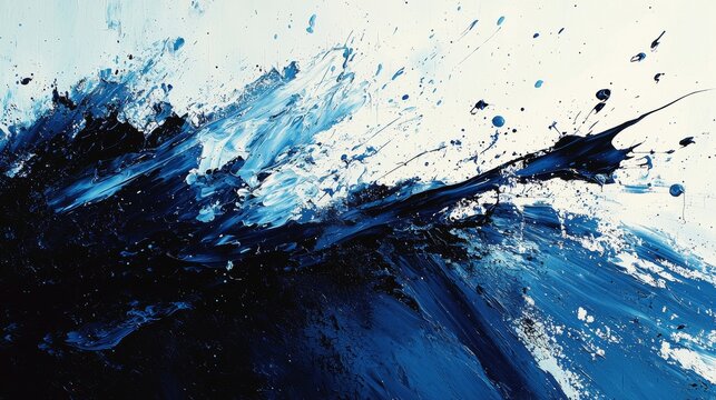 Abstract Blue Ocean Wave Painting  Textured Canvas Art