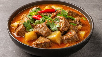 Hearty beef tendon stew in a minimalist style bowl