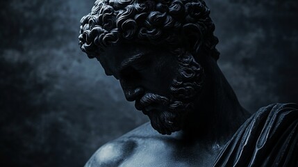 Pensive Statue: A Contemplative Dark Statue Against A Textured Backdrop, Evoking Introspection And Timeless Artistry.