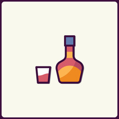 Stylish Drink Icon Depicting a Bottle and a Glass with Soft Colors