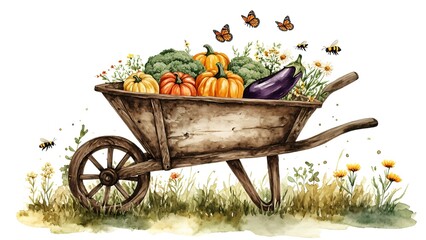 Garden wheelbarrow with vegetables