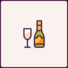 Celebratory toast icon featuring a champagne bottle and elegant glass
