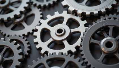 Interlocking gears symbolizing teamwork and efficiency, industrial design